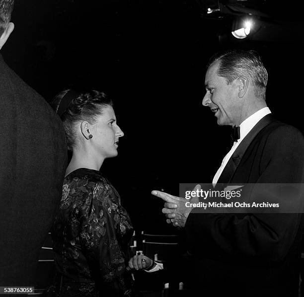 Actor Robert Young talks with actress Ann B. Davis before the Emmy Nominations in Los Angeles,CA.