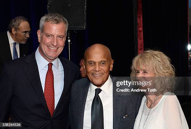 Mayor of New York City Bill de Blasio, Music artist Harry Belafonte and Pamela Frank attend Children's Health Fund Annual Gala 2016 at Mandarin...