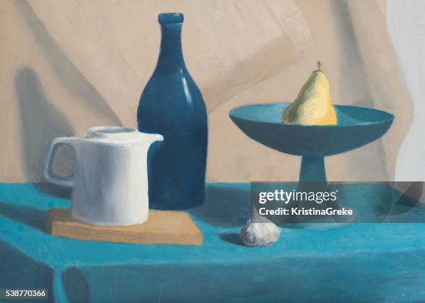 stockillustraties, clipart, cartoons en iconen met still life on canvas - schaal serviesgoed