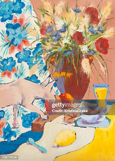 still life oil painting in the style of fauvism - oil painting flowers stock illustrations