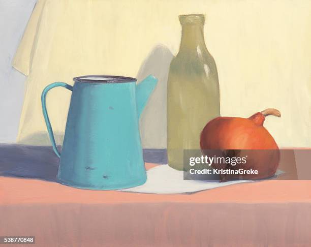 still life on canvas - oil painting stock illustrations