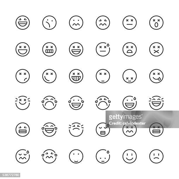 emoticons-set 4/dünne linie serie - contour drawing stock-grafiken, -clipart, -cartoons und -symbole