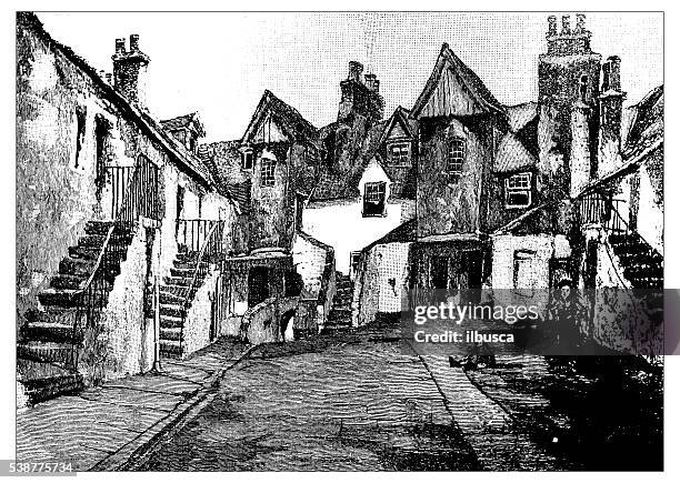 antique illustration of old edinburgh: white horse inn - white horse stock illustrations