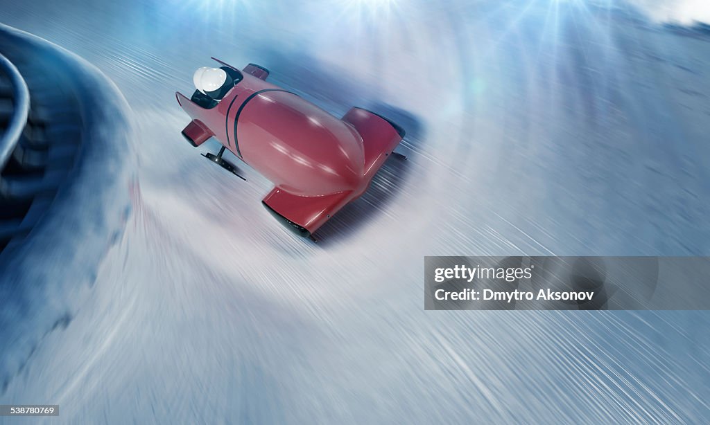 Bobsleigh team at night