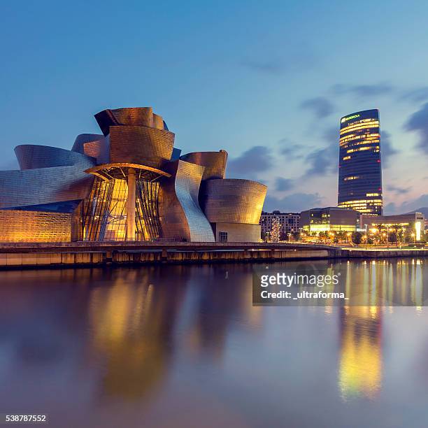 guggenheim museum bilbao and iberdrola tower - bilbao stock pictures, royalty-free photos & images
