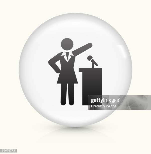public speaking icon on white round vector button - round conference table stock illustrations