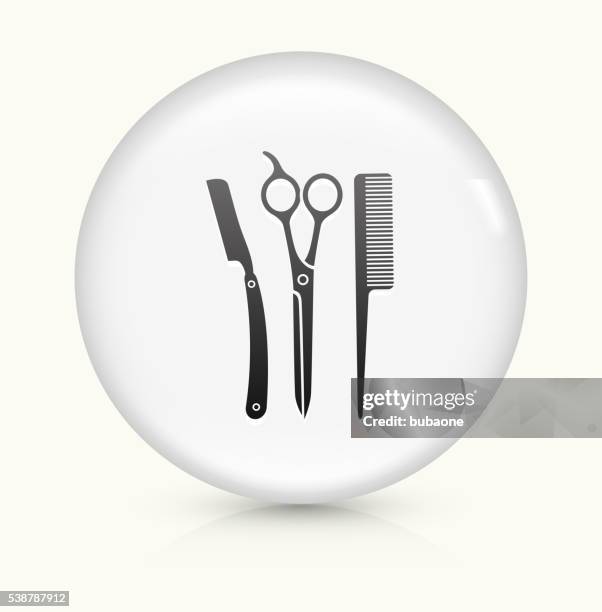 scissors and brush icon on white round vector button - scissors comb stock illustrations