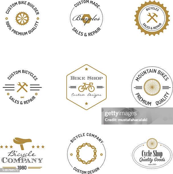 illustrations, cliparts, dessins animés et icônes de vélo builder écussons avec texte - manivelle