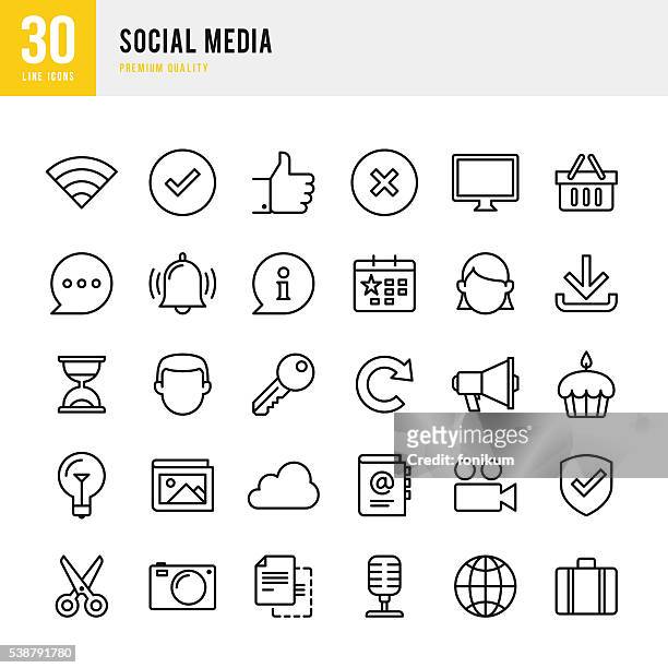 social media - thin line icon set - information sign stock illustrations