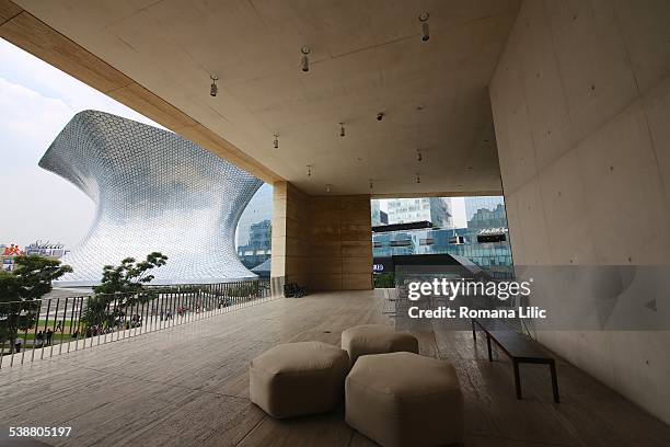 View of Soumaya museum from the terrace of Jumex museum in Mexico city