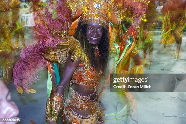 Samba Queen dresses in costume at Carnaval in Rio de Janeiro, Brazil.