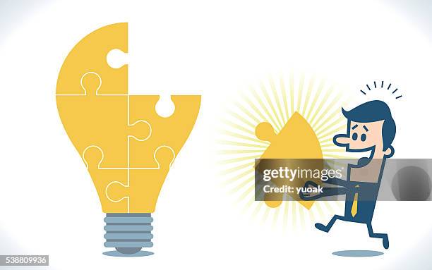 glühbirne puzzle - big idea stock-grafiken, -clipart, -cartoons und -symbole