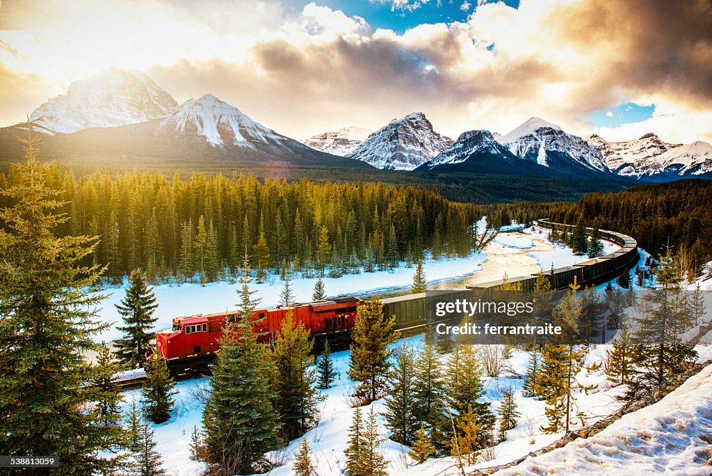 Canadian Pacific Railway Train through Banff National Park Canada