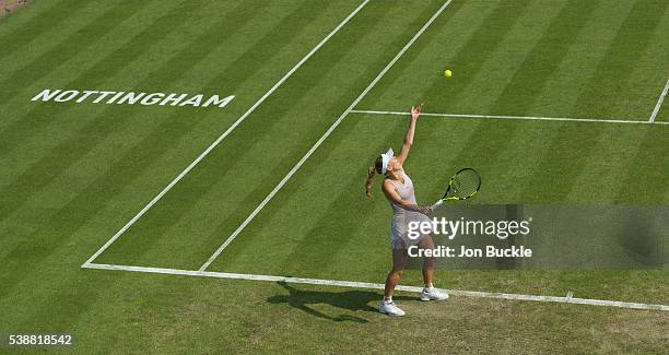 Caroline Wozniacki of Denmark during her women's singles match against Anett Kontaveit of Estoniaon day three of the WTA Aegon Open on June 8, 2016...