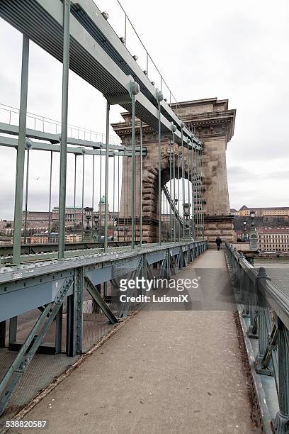 man in the chains bridge - chain bridge suspension bridge stock pictures, royalty-free photos & images