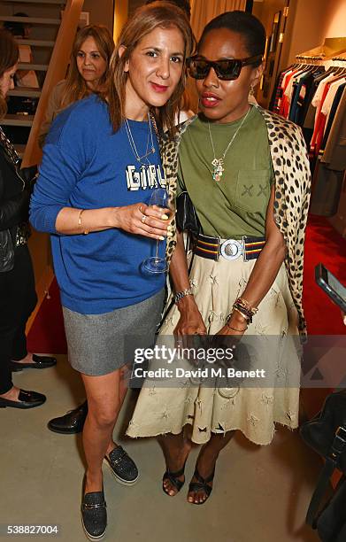 Azzi Glasser and Susan Bender attend the launch of Bella Freud's numbered edition collection of sunglasses with Cutler & Gross at her Chiltern Street...