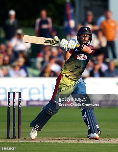 Sam Northeast of Kent hits during the NatWest T20 Blast match between Kent and Hampshire at The Spitfire Ground on June 8, 2016 in Canterbury,...