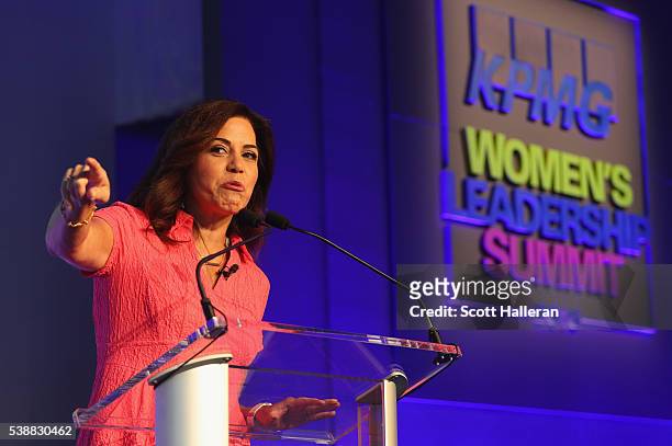 Michele Tafoya speaks during the KPMG Women's Leadership Summit prior to the start of the KPMG Women's PGA Championship at the Sahalee Country Club...