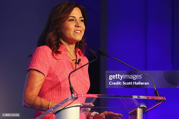 Michele Tafoya speaks during the KPMG Women's Leadership Summit prior to the start of the KPMG Women's PGA Championship at the Sahalee Country Club...