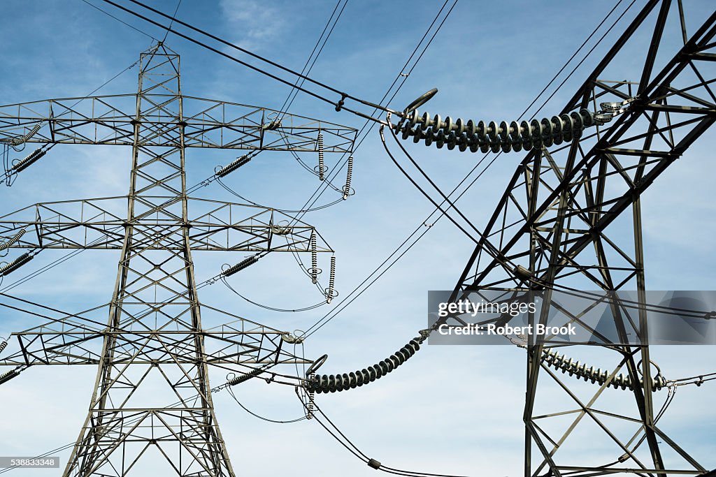 Pylons and power lines near to major electricity substation