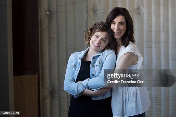 Rachel Bloom and Aline Brosh McKenna creators of 'Crazy Ex-Girlfriend' are photographed for Los Angeles Times on April 18, 2016 in Los Angeles,...