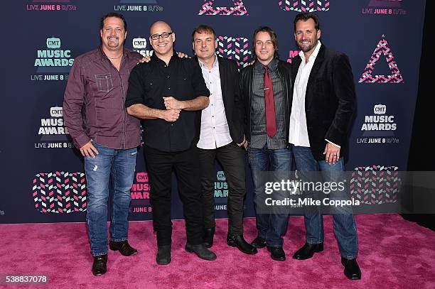 Ken Block, Andrew Copeland, Ryan Newell, Jeff Beres and Mark Trojanowski from the muscial group Sister Hazel attend the 2016 CMT Music awards at the...