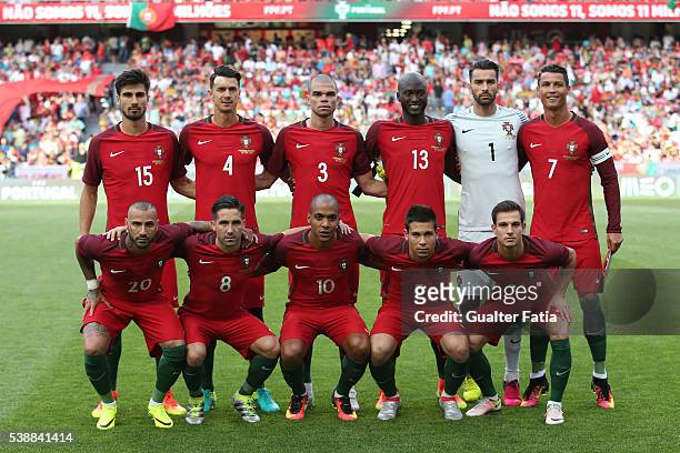 Portugal's players pose for a team photo before the start of the International Friendly match between Portugal and Estonia at Estadio da Luz on June...