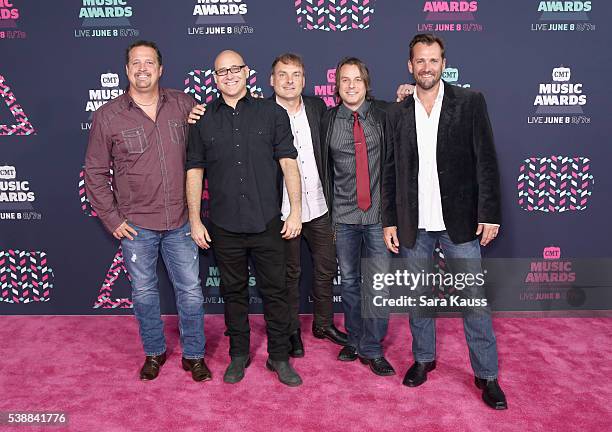 Ken Block, Andrew Copeland, Ryan Newell, Jeff Beres and Mark Trojanowski from the muscial group Sister Hazel attend the 2016 CMT Music awards at the...