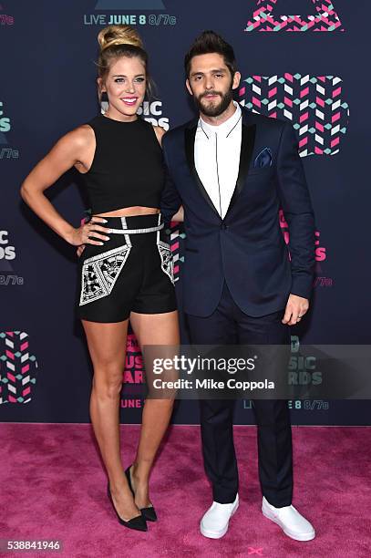 Singer-songwriter Thomas Rhett and wife Lauren Gregory attends the 2016 CMT Music awards at the Bridgestone Arena on June 8, 2016 in Nashville,...