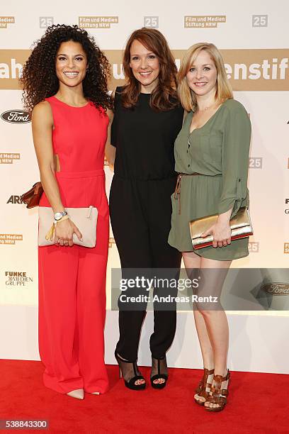 Patricia Meeden, Carolin Kebekus and Jasmin Schwiers attend the Film- und Medienstiftung NRW summer party on June 8, 2016 in Cologne, Germany.