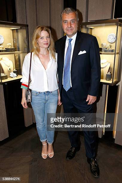 Model Melanie Thierry and Andrea Buccellati attend the Opening of the Boutique Buccellati situated 1 Rue De La Paix in Paris, on June 8, 2016 in...