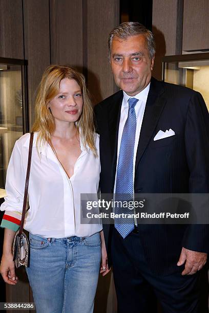 Model Melanie Thierry and Andrea Buccellati attend the Opening of the Boutique Buccellati situated 1 Rue De La Paix in Paris, on June 8, 2016 in...