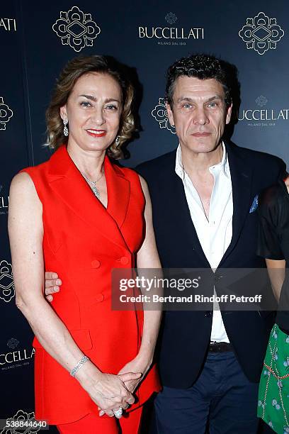 Maria Cristina Buccellati and singer Marc Lavoine attend the Opening of the Boutique Buccellati situated 1 Rue De La Paix in Paris, on June 8, 2016...