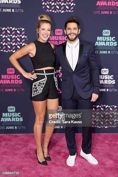 Lauren Gregory and singer-songwriter Thomas Rhett attend the 2016 CMT Music awards at the Bridgestone Arena on June 8, 2016 in Nashville, Tennessee.