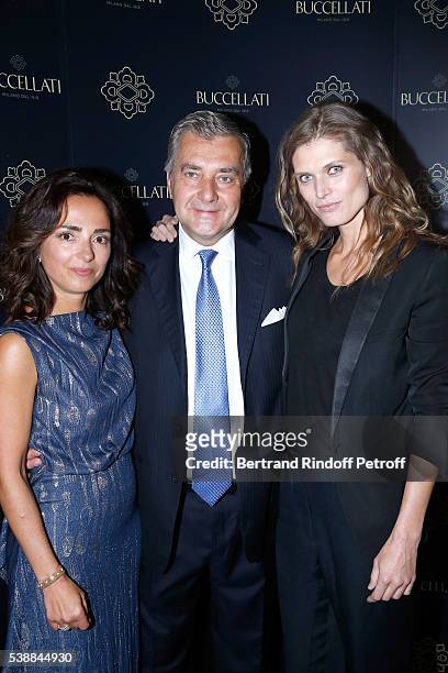 Director of the Boutique, Beatrice Pinto, Andrea Buccellati and Malgosia Bella attend the Opening of the Boutique Buccellati situated 1 Rue De La...
