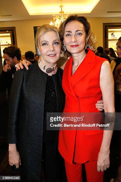 Wife of Italy's ambassador to France, Giada Magliano and Maria Cristina Buccellati attend the Opening of the Boutique Buccellati situated 1 Rue De La...