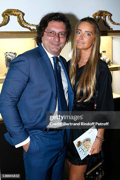 Luca Buccellati and Sandra Decaux attend the Opening of the Boutique Buccellati situated 1 Rue De La Paix in Paris, on June 8, 2016 in Paris, France.