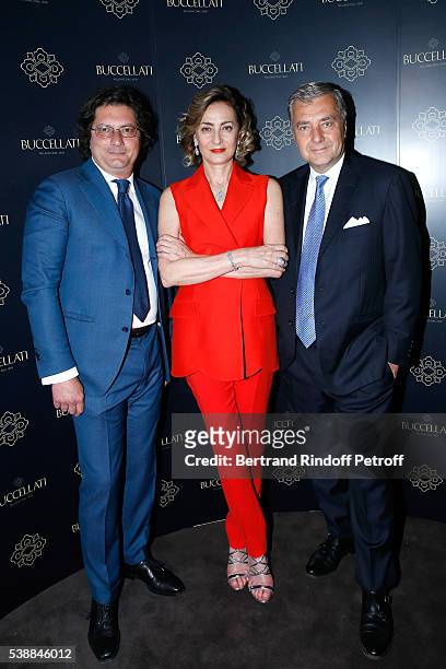 Luca Buccellati, Maria Cristina Buccellati and Andrea Buccellati attend the Opening of the Boutique Buccellati situated 1 Rue De La Paix in Paris, on...