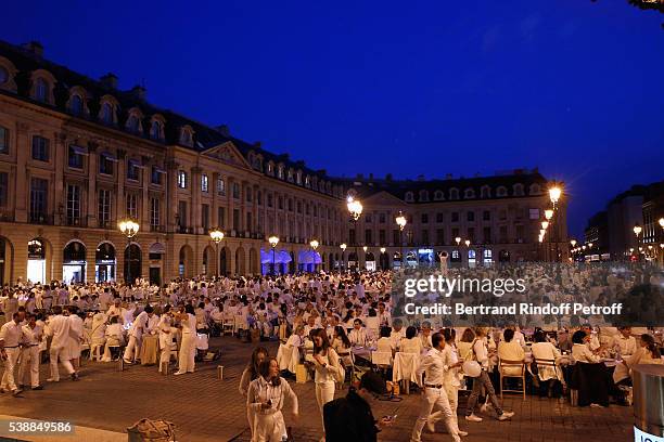 Illustration view of the "Diner en blanc", White Dinner, Paris 2016, at Place Vendome on June 8, 2016 in Paris, France.