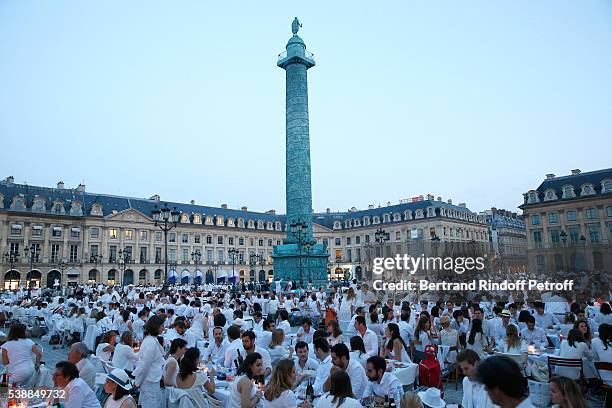 Illustration view of the "Diner en blanc", White Dinner, Paris 2016, at Place Vendome on June 8, 2016 in Paris, France.