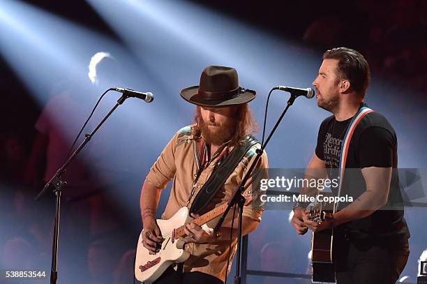 Osborne and John Osborne, from musical duo Brothers Osborne onstage during the 2016 CMT Music awards at the Bridgestone Arena on June 8, 2016 in...