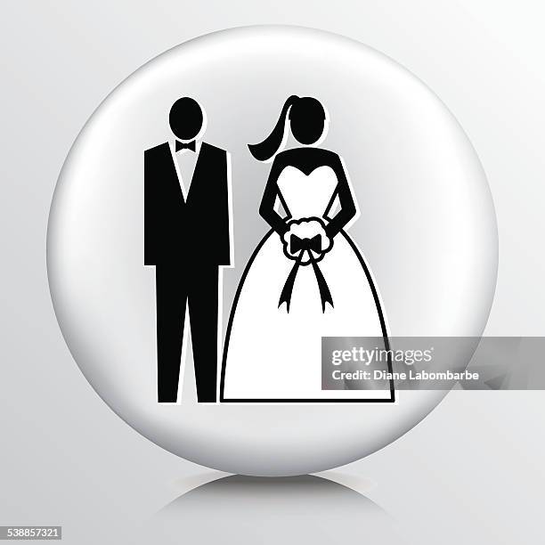 round wedding icon with bride and groom - bridegroom stock illustrations