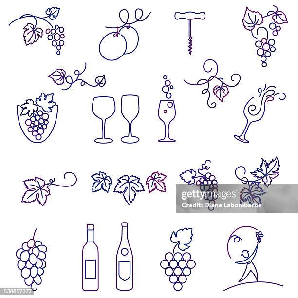 winery grapes thin line art icon set - vineyard worker stock illustrations