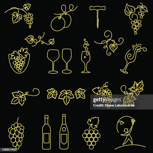 winery grapes thin line art icon set - vineyard worker stock illustrations