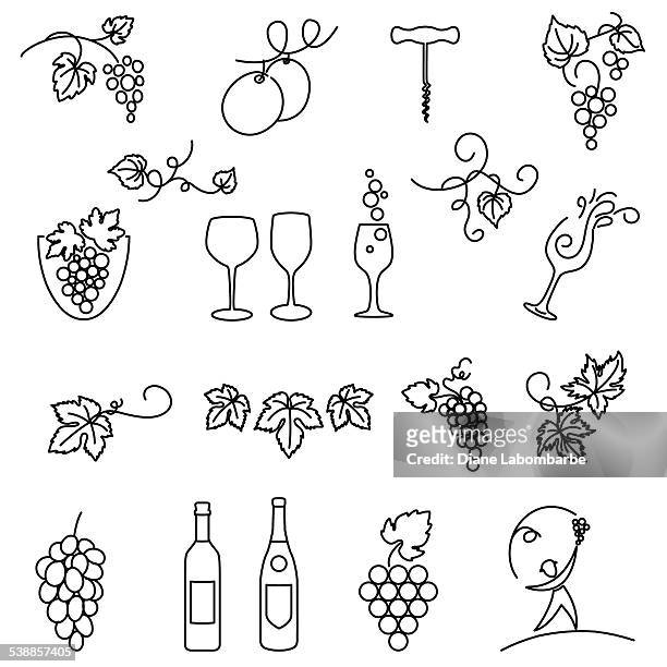 ilustraciones, imágenes clip art, dibujos animados e iconos de stock de bodega uvas delgada línea de conjunto de iconos de arte - wine