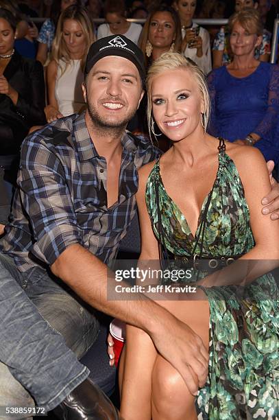 Luke Bryan and Caroline Boyer attend the 2016 CMT Music awards at the Bridgestone Arena on June 8, 2016 in Nashville, Tennessee.