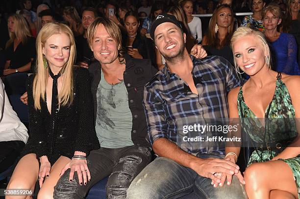 Actress Nicole Kidman, musicians Keith Urban and Luke Bryan, and Caroline Boyer attend the 2016 CMT Music awards at the Bridgestone Arena on June 8,...