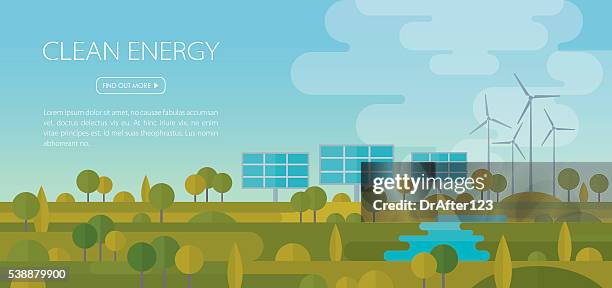 illustrations, cliparts, dessins animés et icônes de énergie propre paysage bannière - énergie éolienne