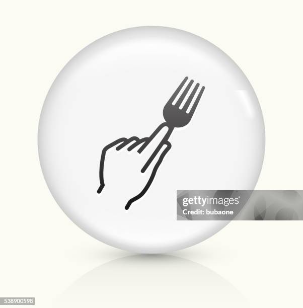 hand holding fork icon on white round vector button - hand fork white background stock illustrations
