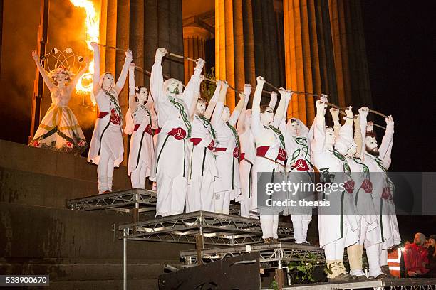 may queen and whites at the beltane fire festival, edinburgh - beltane stock pictures, royalty-free photos & images